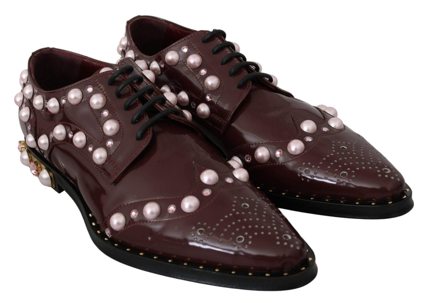 Dolce & Gabbana  Bordeaux Leather Crystal Pearls Formal Shoes #women, Bordeaux, Brand_Dolce & Gabbana, Catch, Category_Shoes, Dolce & Gabbana, EU39/US6, feed-agegroup-adult, feed-color-bordeaux, feed-gender-female, feed-size-US6, Flat Shoes - Women - Shoes, Gender_Women, Kogan, Shoes - New Arrivals at SEYMAYKA