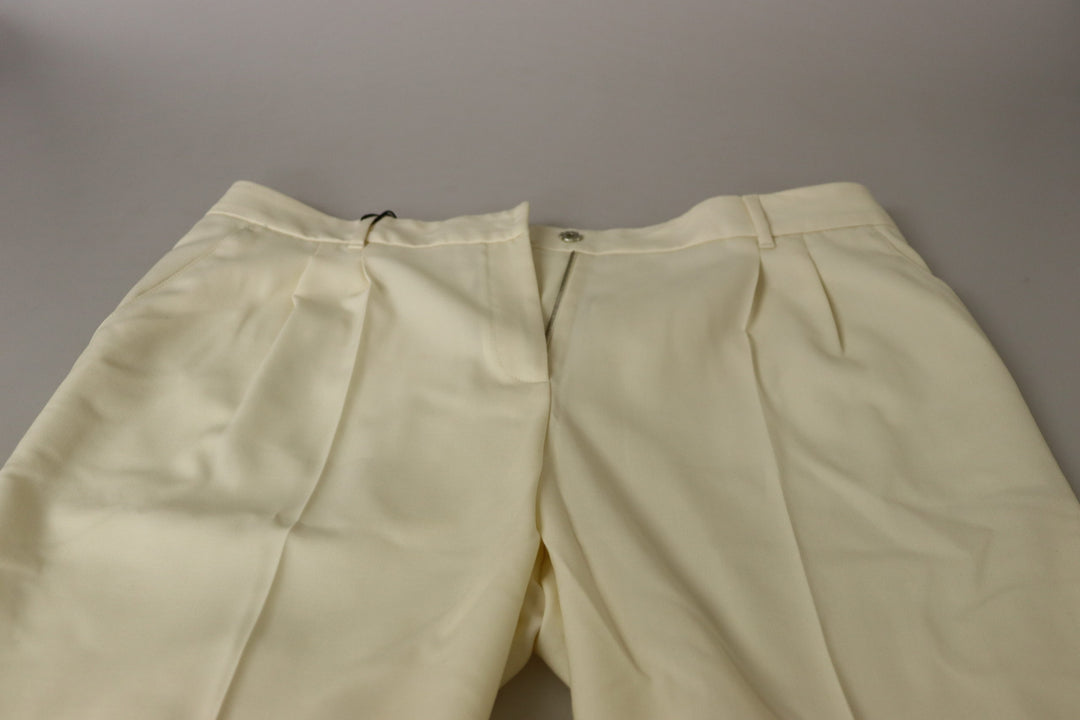 Dolce & Gabbana Ivory High Waist Cropped Folded Hem Trousers Pants