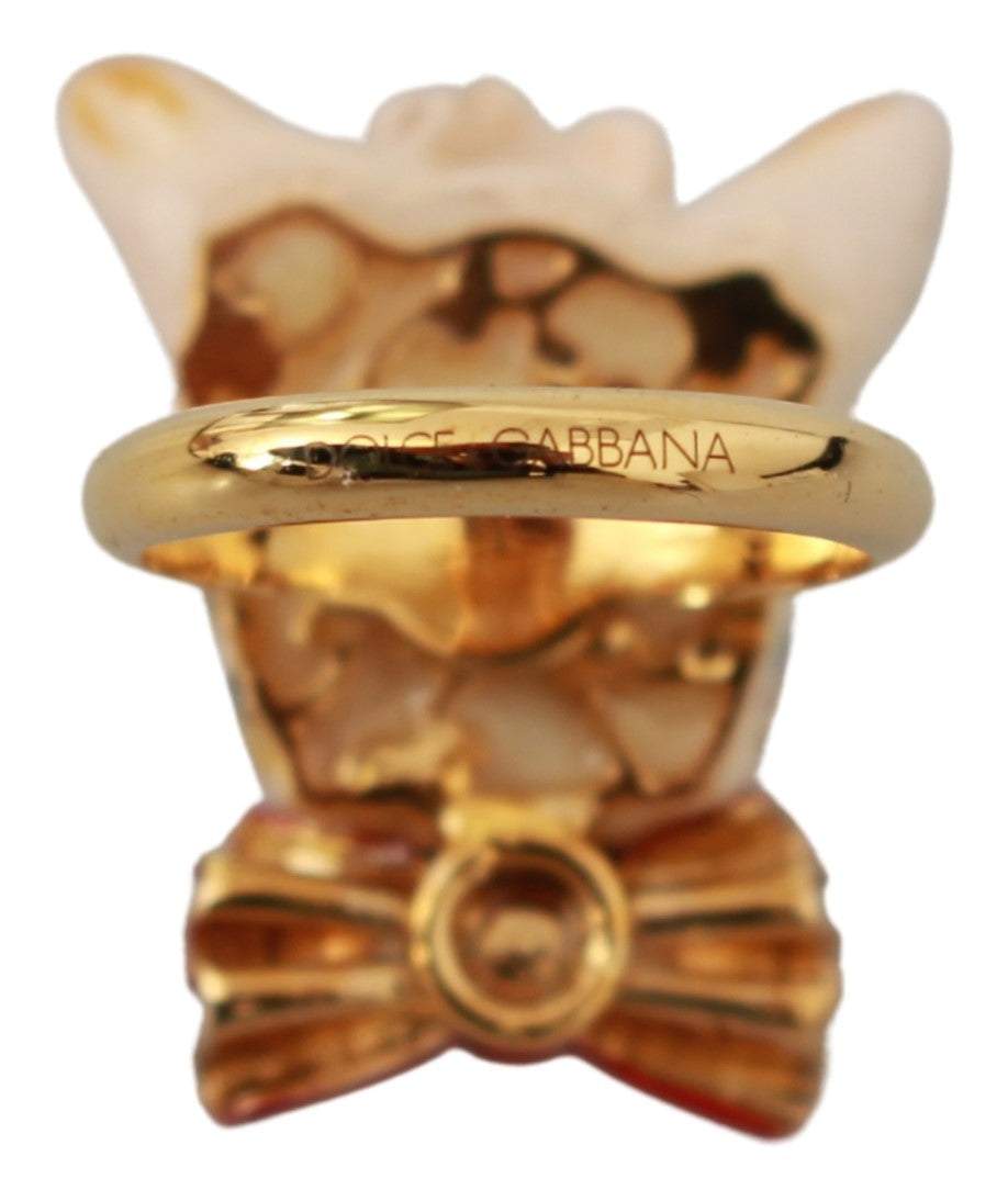Dolce & Gabbana Gold Brass Resin Beige Dog Pet Branded Accessory Ring 5, Accessories - New Arrivals, Dolce & Gabbana, EU51 | US5, EU54 | US7, EU57 | US8, feed-agegroup-adult, feed-color-Gold, feed-gender-female, Gold, Rings - Women - Jewelry at SEYMAYKA