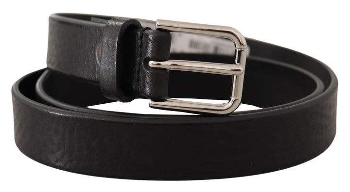 Dolce & gabbana Black Calf Leather Silver Tone Logo Metal Buckle Belt