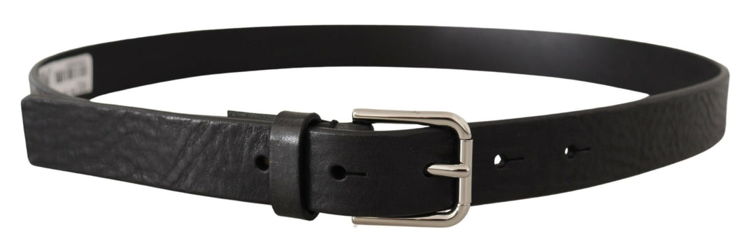Dolce & gabbana Black Calf Leather Silver Tone Logo Metal Buckle Belt