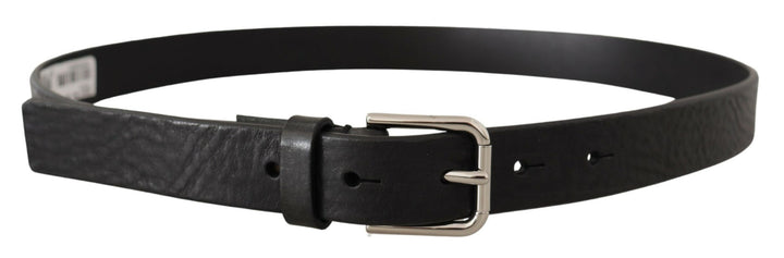 Dolce & gabbana Black Calf Leather Silver Tone Logo Metal Buckle Belt