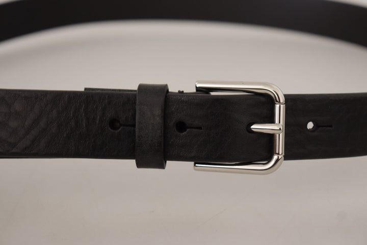 Dolce & gabbana Black Calf Leather Silver Tone Logo Metal Buckle Belt