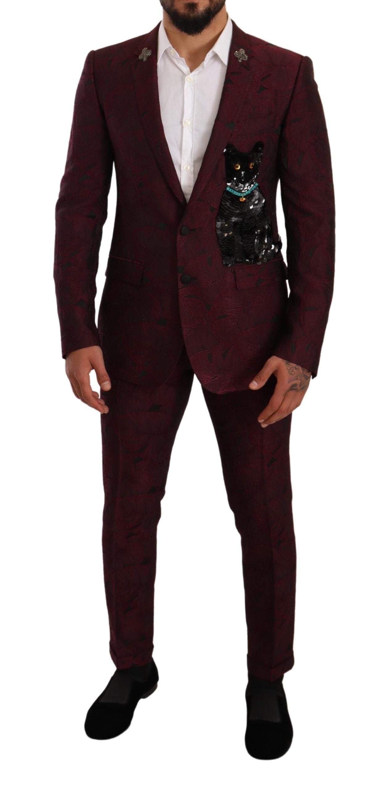 Dolce & Gabbana Maroon Cat Sequin MARTINI 2 Piece Suit #men, Dolce & Gabbana, feed-agegroup-adult, feed-color-Black, feed-gender-male, IT48 | M, Maroon and Black, Suits - Men - Clothing at SEYMAYKA
