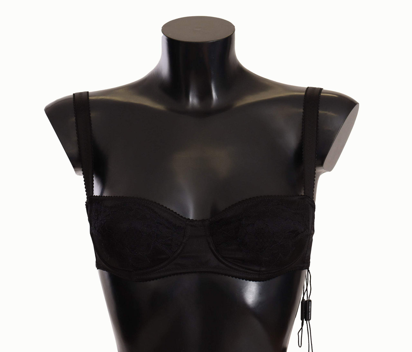 Dolce & Gabbana Black Polka Dot Satin Lace Balconette Bra Black, Dolce & Gabbana, feed-1, IT1 | XS, Underwear - Women - Clothing at SEYMAYKA