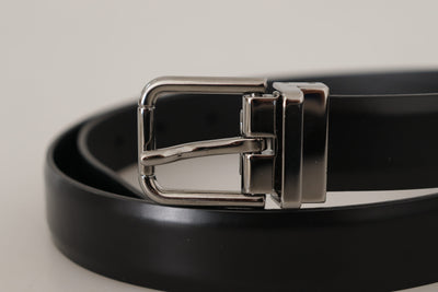 Dolce & gabbana Black Calf Leather Metal Logo Buckle Belt