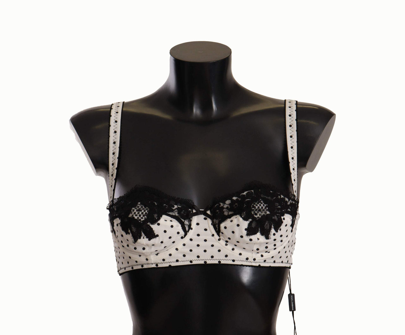 Dolce & Gabbana White Black Polka Dot Satin Lace Balconette Bra Dolce & Gabbana, feed-1, IT1 | XS, IT4 | L, Uncategorized, Underwear - Women - Clothing, White at SEYMAYKA