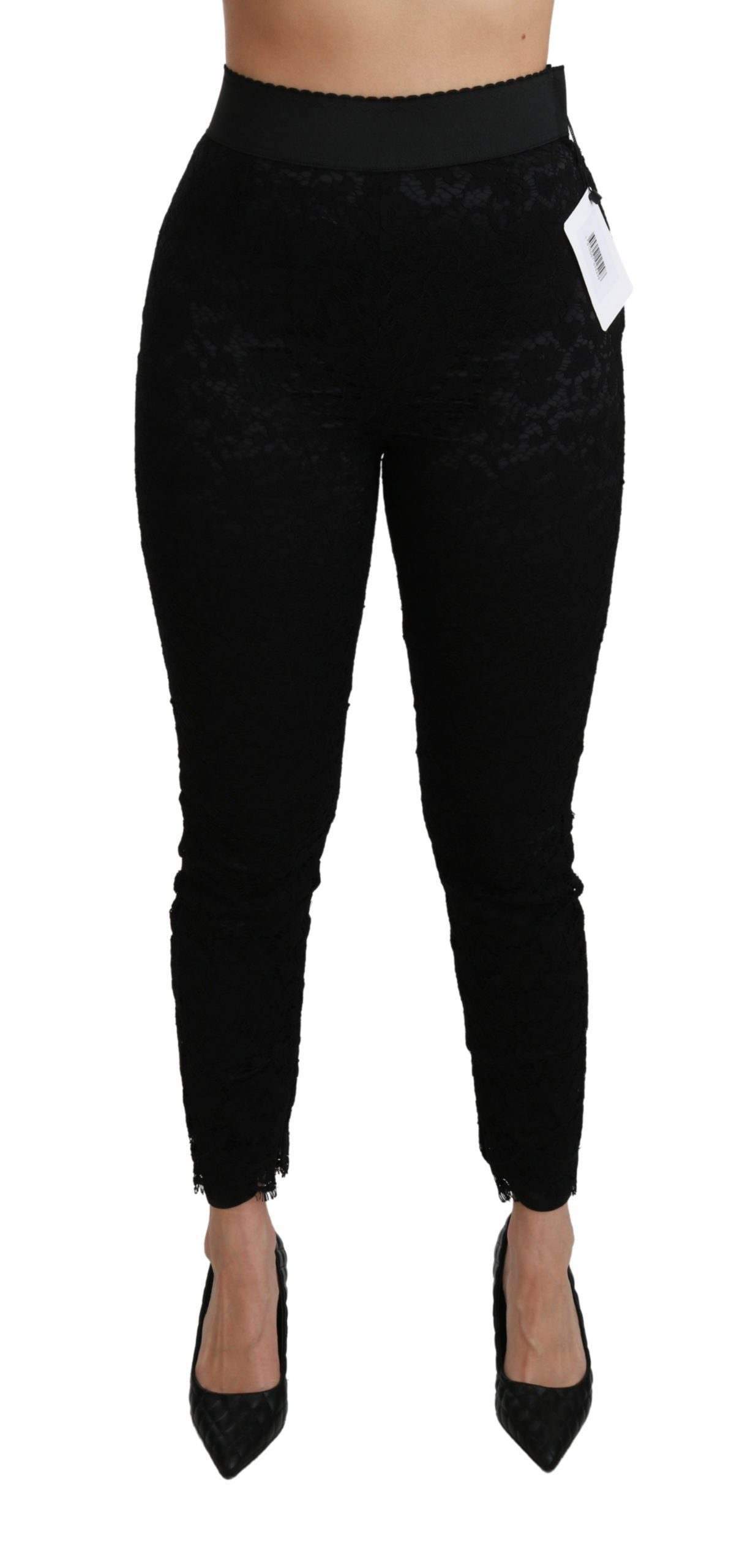 Dolce & Gabbana  Black Lace Skinny High Waist Cotton Pants #women, Black, Brand_Dolce & Gabbana, Catch, Dolce & Gabbana, feed-agegroup-adult, feed-color-black, feed-gender-female, feed-size-IT38|XS, Gender_Women, IT38|XS, Jeans & Pants - Women - Clothing, Kogan, Women - New Arrivals at SEYMAYKA