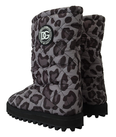 Dolce & Gabbana Gray Leopard Boots Padded Mid Calf Shoes