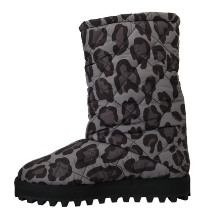 Dolce & Gabbana Gray Leopard Boots Padded Mid Calf Shoes
