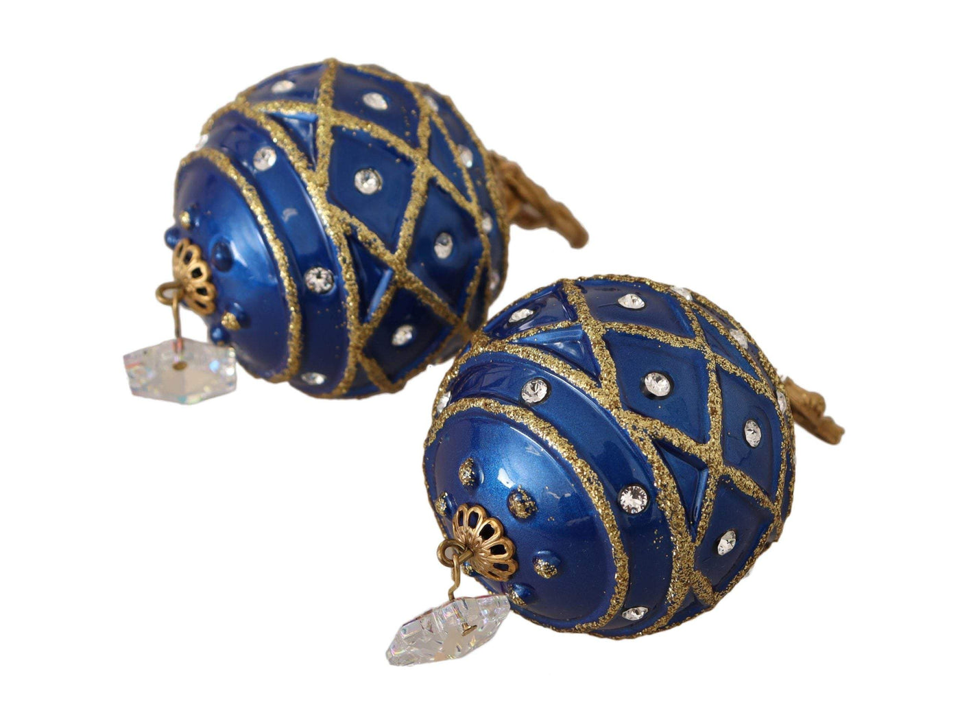 Dolce & Gabbana Gold Brass Blue Christmas Ball Crystal Clip On Earrings Blue, Dolce & Gabbana, Earrings - Women - Jewelry, feed-agegroup-adult, feed-color-Blue, feed-gender-female at SEYMAYKA