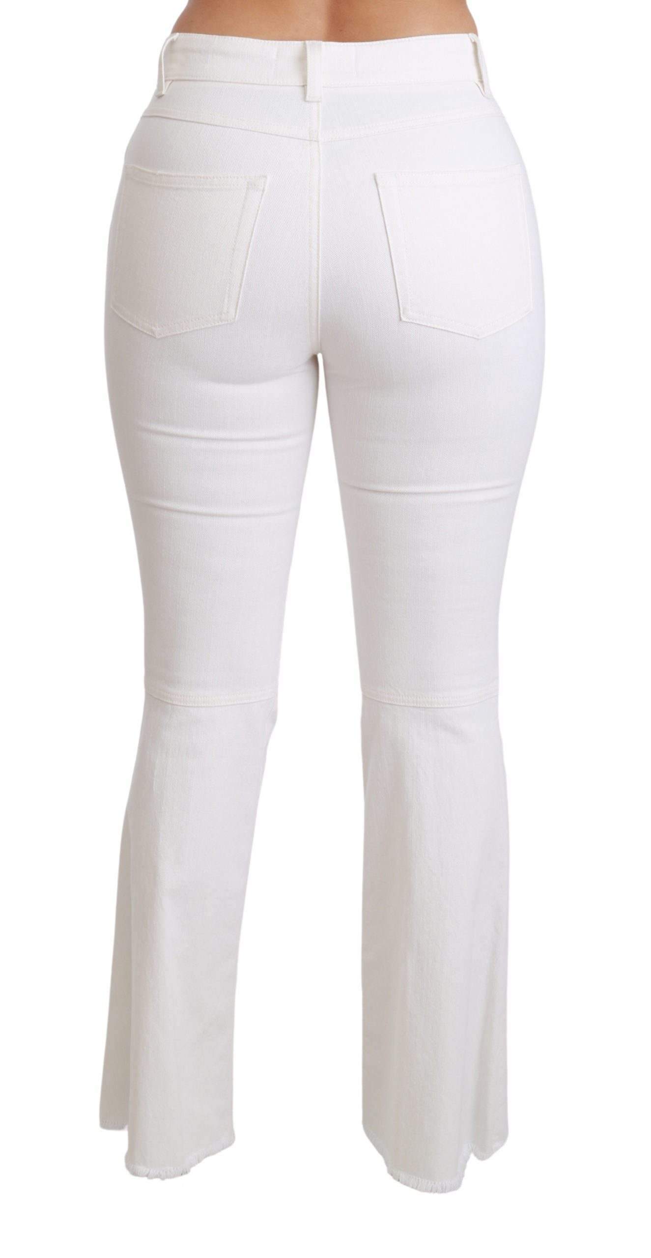 Dolce & Gabbana  White Heart Flared Stretch Cotton Pants #women, Brand_Dolce & Gabbana, Catch, Dolce & Gabbana, feed-agegroup-adult, feed-color-white, feed-gender-female, feed-size-IT36 | XS, feed-size-IT38|XS, feed-size-IT40|S, feed-size-IT42|M, Gender_Women, IT36 | XS, IT38|XS, IT40|S, IT42|M, Jeans & Pants - Women - Clothing, Kogan, White, Women - New Arrivals at SEYMAYKA