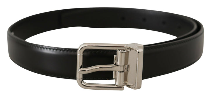 Dolce & gabbana Black Calf Leather Logo Engraved Metal Buckle Belt