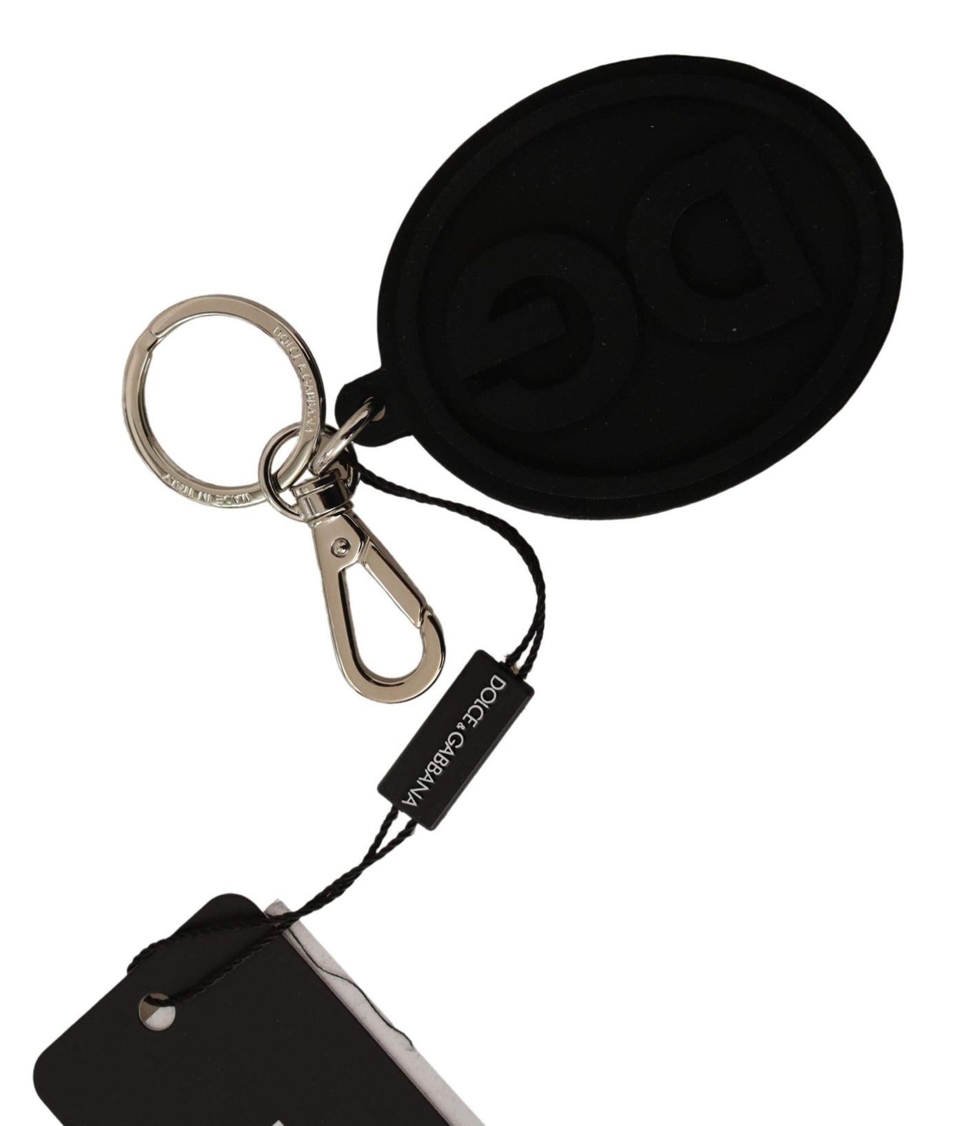 Dolce & Gabbana Black Rubber DG Logo Silver Brass Metal Keychain #men, Black, Dolce & Gabbana, feed-agegroup-adult, feed-color-Black, feed-gender-male, Keychains - Men - Accessories at SEYMAYKA