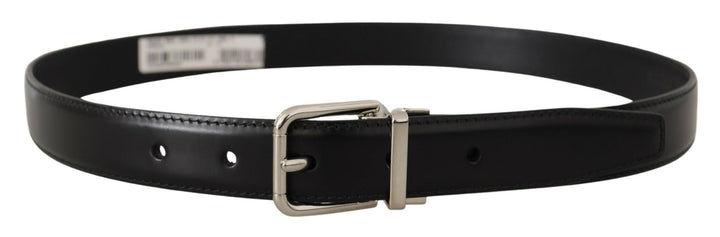 Dolce & gabbana Black Calf Leather Logo Engraved Metal Buckle Belt