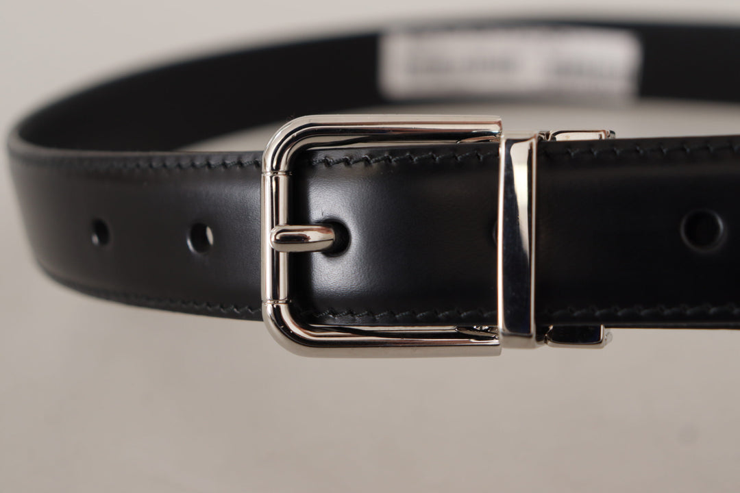 Dolce & gabbana Black Calf Leather Logo Engraved Metal Buckle Belt