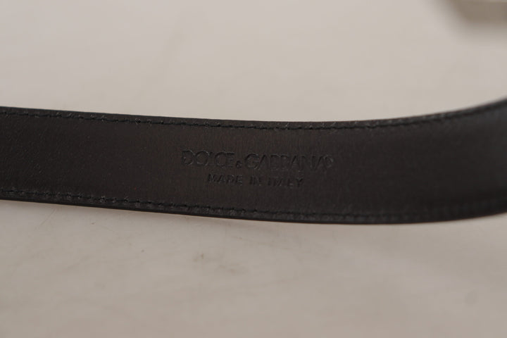 Dolce & gabbana Black Calf Leather Logo Engraved Metal Buckle Belt