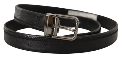 Dolce & Gabbana Black Ostrich Exotic Leather Logo Metal Buckle Belt