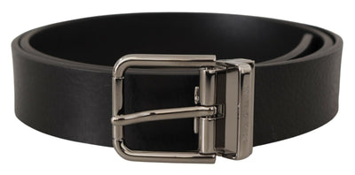 Black Calf Leather Logo Engraved Metal Buckle Belt