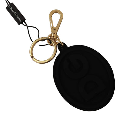 Dolce & Gabbana Black Rubber DG Logo Gold Brass Metal Keyring Keychain #men, Black, Dolce & Gabbana, feed-agegroup-adult, feed-color-Black, feed-gender-male, Keychains - Men - Accessories at SEYMAYKA