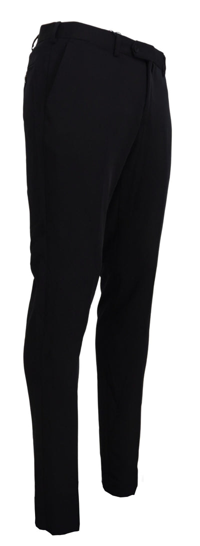 Doico Tagliente Black Polyester Tapered Dress Pants