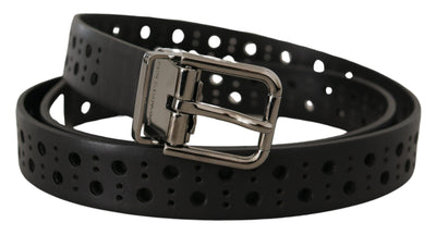 Dolce & Gabbana Black Calf Leather Perforated Metal Buckle Belt