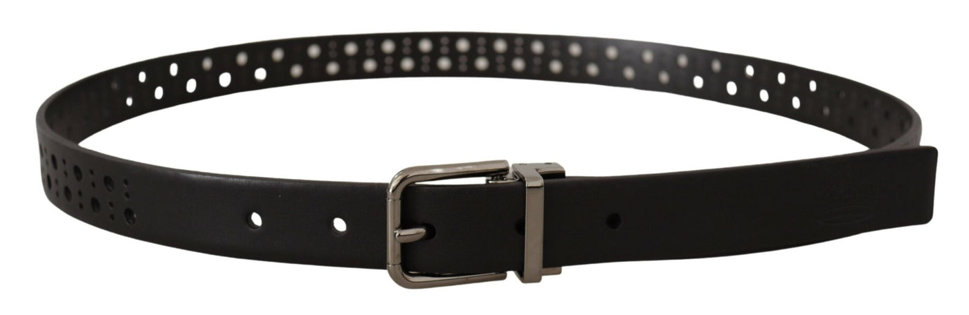 Dolce & Gabbana Black Calf Leather Perforated Metal Buckle Belt