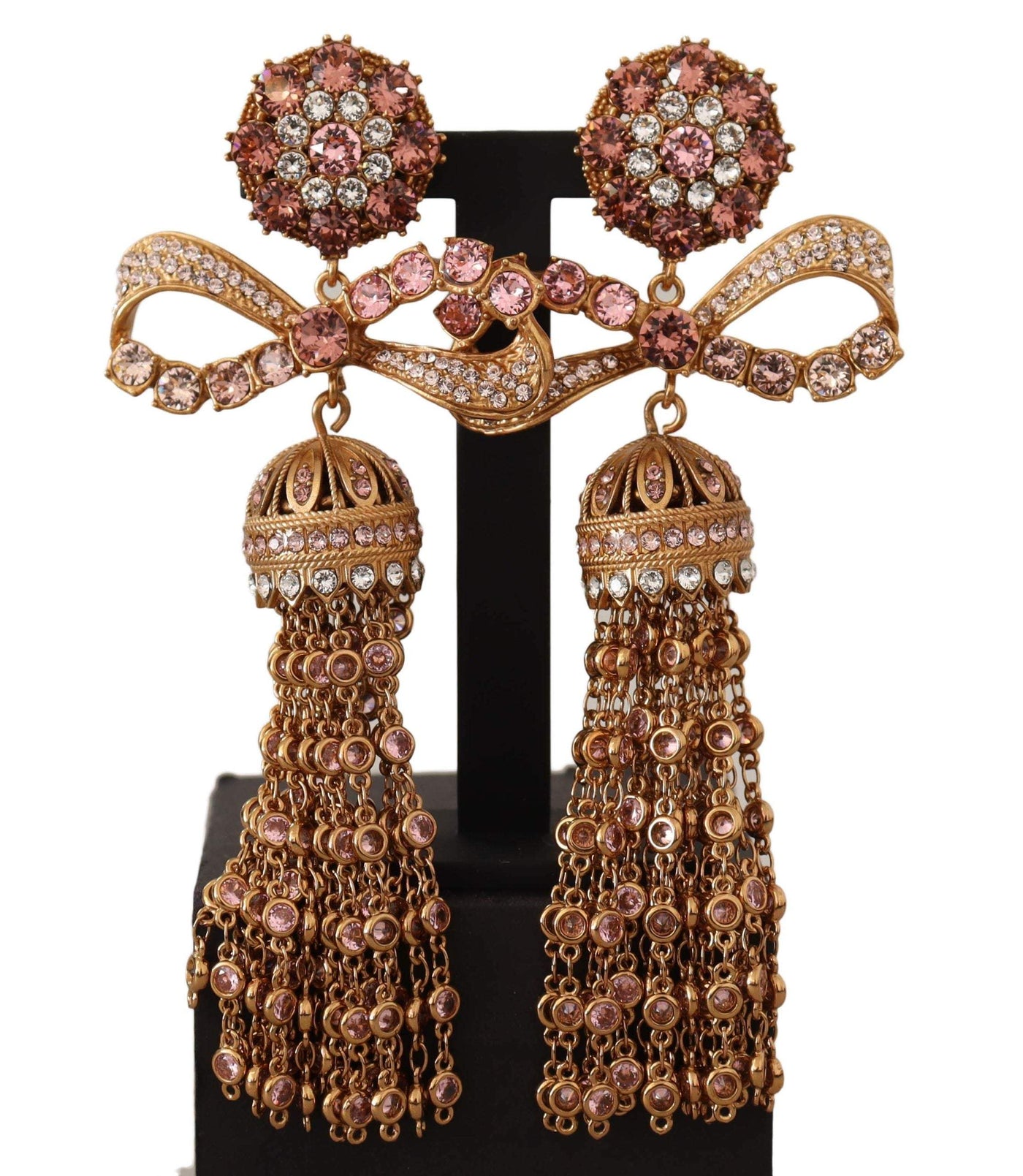 Dolce & Gabbana Gold Dangling Crystals Long Clip-On Jewelry Earrings Dolce & Gabbana, Earrings - Women - Jewelry, feed-agegroup-adult, feed-color-Gold, feed-gender-female, Gold at SEYMAYKA