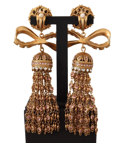 Dolce & Gabbana Gold Dangling Crystals Long Clip-On Jewelry Earrings Dolce & Gabbana, Earrings - Women - Jewelry, feed-agegroup-adult, feed-color-Gold, feed-gender-female, Gold at SEYMAYKA