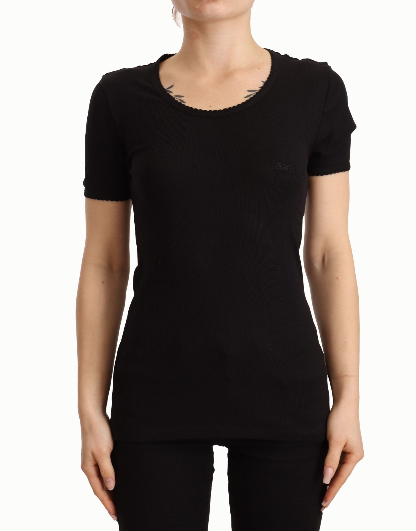 Dolce & Gabbana Black Cotton Round Neck Short Sleeves T-shirt Top