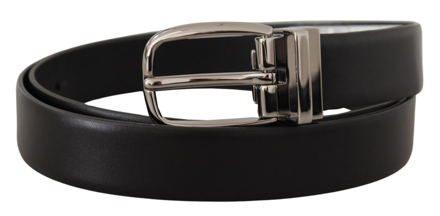Dolce & Gabbana Black Leather Silver Metal Chrome Logo Buckle  Belt