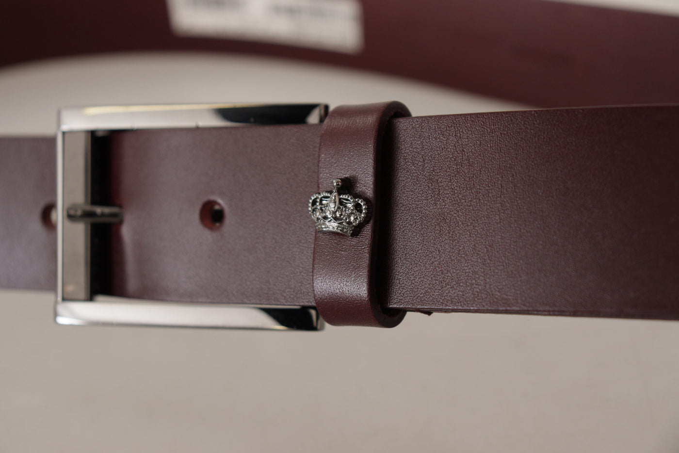 Dolce & Gabbana Brown Leather Silver Metal Crown Buckle Belt