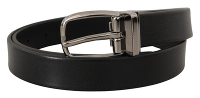 Dolce & Gabbana Black Leather Silver Chrome Metal Logo Buckle Belt