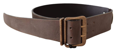 Ermanno Scervino Brown Leather Wide Bronze Buckle Waist Belt #women, 60 cm / 24 Inches, Accessories - New Arrivals, Belts - Women - Accessories, Brown, Ermanno Scervino, feed-agegroup-adult, feed-color-brown, feed-gender-female at SEYMAYKA