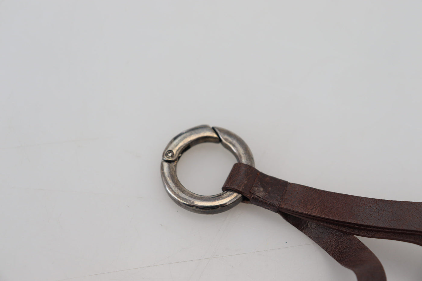 Costume National Brown Leather Silver Tone Metal Keyring Keychain