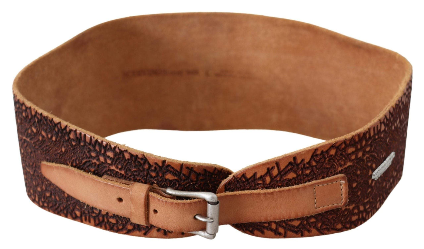 Scervino Street Brown Wide Leather Embroidered Design Logo Belt #women, 85 cm / 34 Inches, Accessories - New Arrivals, Belts - Women - Accessories, Brown, feed-agegroup-adult, feed-color-brown, feed-gender-female, Scervino Street at SEYMAYKA