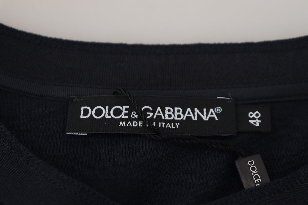 Dolce & Gabbana Blue Cotton Button Crewneck Pullover Sweater