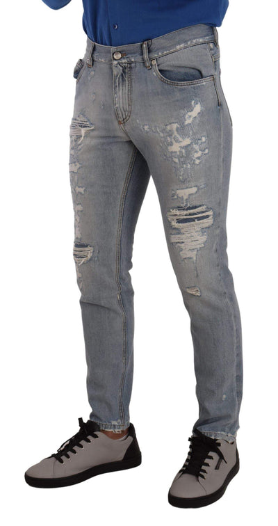 Dolce & Gabbana Light Blue Tattered Cotton Regular Denim Jeans #men, Blue, Dolce & Gabbana, feed-1, IT48 | M, Jeans & Pants - Men - Clothing at SEYMAYKA