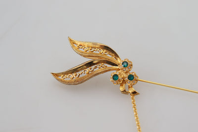 Gold Tone 925 Sterling Silver Crystal Chain Pin Brooch