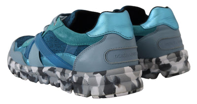 Dolce & Gabbana Blue Gray Leather Sport Low Top Sneakers