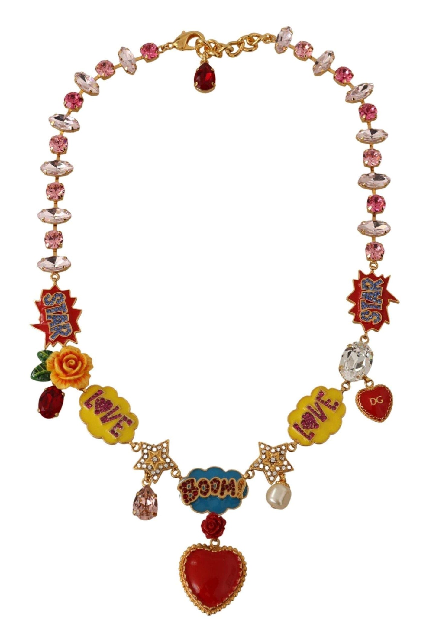 Dolce & Gabbana Gold Cartoon Love Star Boom Crystals Chain Necklace Dolce & Gabbana, feed-agegroup-adult, feed-color-Gold, feed-gender-female, Gold, Necklaces - Women - Jewelry at SEYMAYKA
