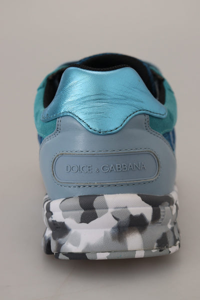 Dolce & Gabbana Blue Gray Leather Sport Low Top Sneakers