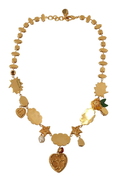 Dolce & Gabbana Gold Cartoon Love Star Boom Crystals Chain Necklace Dolce & Gabbana, feed-agegroup-adult, feed-color-Gold, feed-gender-female, Gold, Necklaces - Women - Jewelry at SEYMAYKA