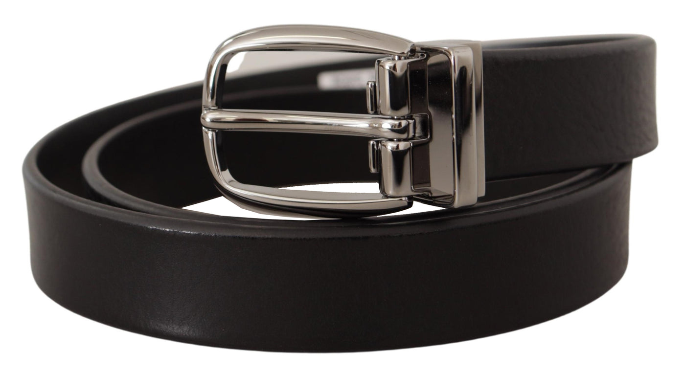 Dolce & Gabbana Black Classic Calf Leather Metal Logo Belt