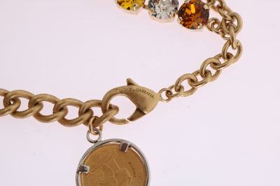 Dolce & Gabbana Gold Brass Crystal Logo Pineapple Statement Necklace