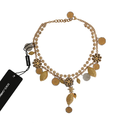 Dolce & Gabbana Gold Brass Crystal Logo Pineapple Statement Necklace