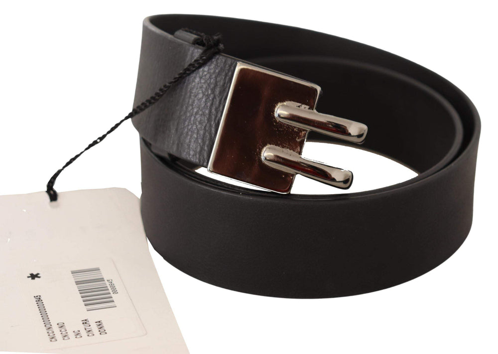 Costume National Black Leather Silver Buckle Waist Belt 85 cm / 34 Inches, Belts - Women - Accessories, Black, Costume National, feed-agegroup-adult, feed-color-Black, feed-gender-female at SEYMAYKA