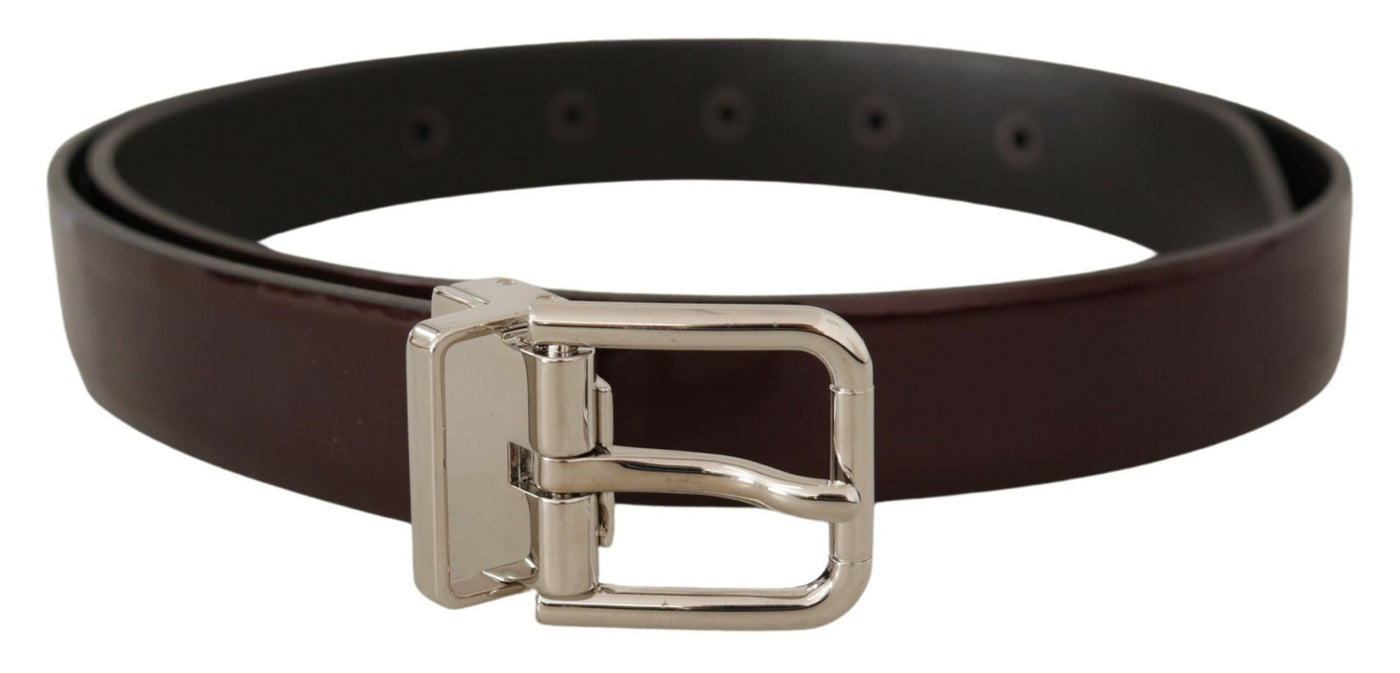 Dolce & Gabbana Brown Patent Leather Silver Metal Buckle Belt