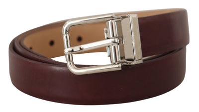 Dolce & Gabbana Dark Brown Calf Leather Silver Metal Buckle Belt