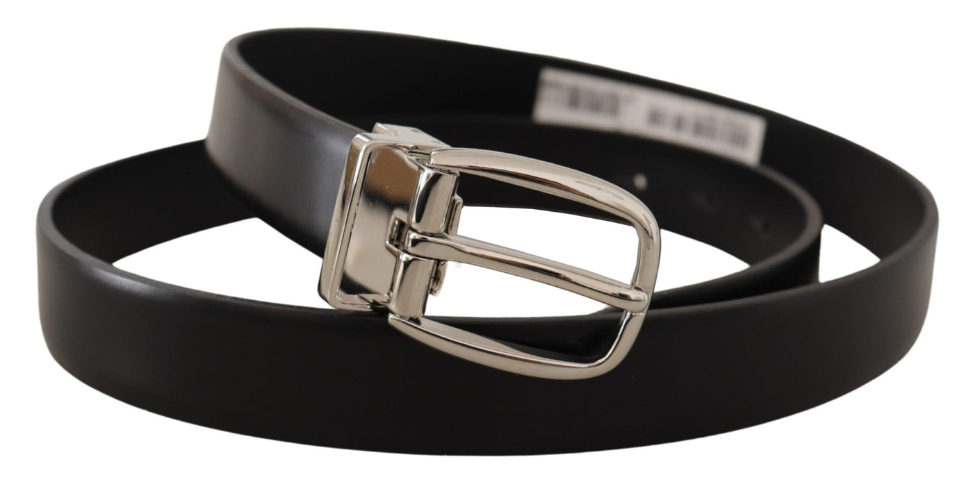 Dolce & Gabbana Black Solid Leather Silver Tone Metal Buckle Belt